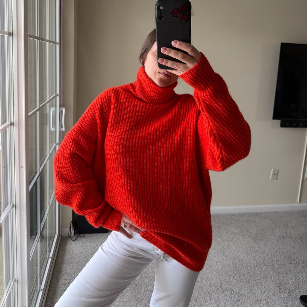 Autumn Cashmere Koi Orange 100% Cashmere Oversized Turtleneck Sweater XS - Picture 9 of 11
